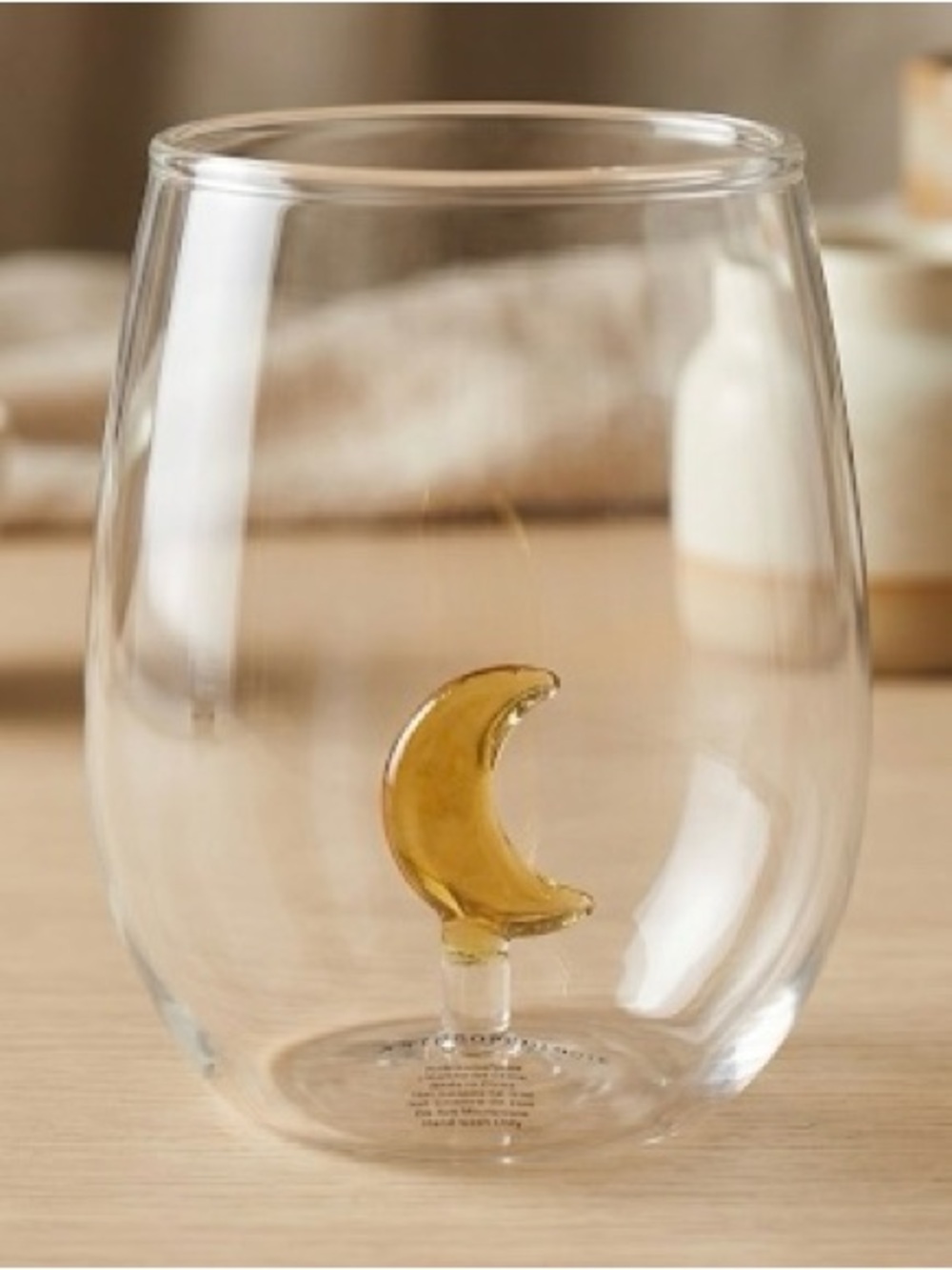 Anthropologie Stemless Wine Glass 3D Moon Handblown Glass Ltd Ed Halloween NIB
